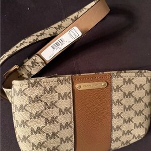 Michael Kors Brown and Tan Logo Wristlet